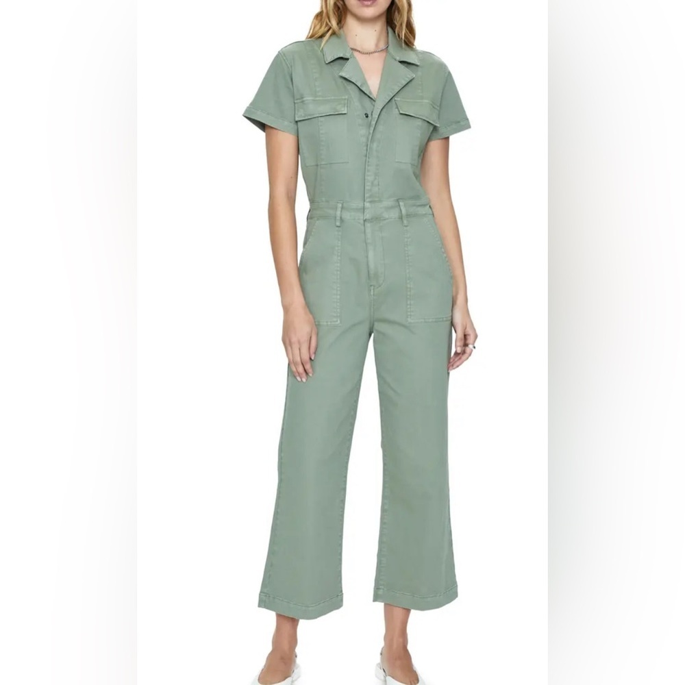 Gorpcore Pistola Makenna Stretch Cotton Utility Jumpsuit XS Green Snap Closure